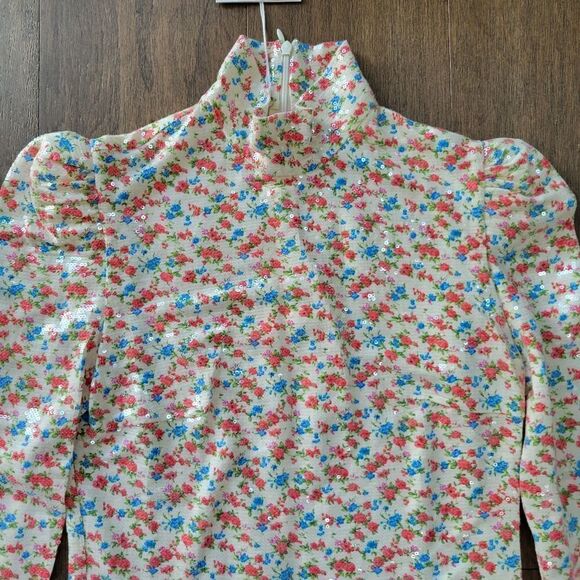 PushBUTTON Sequin Flower Turtleneck size S 4 6 - Picture 6 of 13